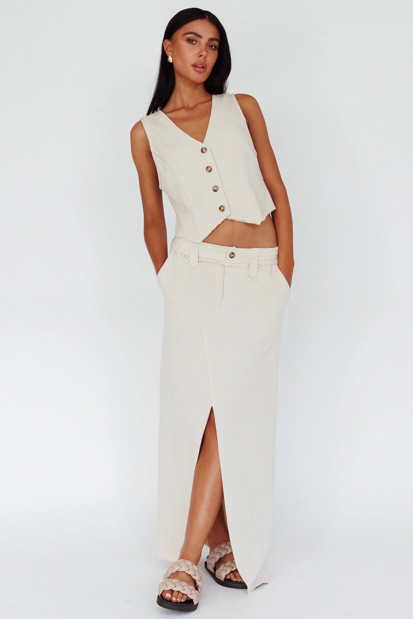 Jaina Button Front Vest Top Seashell