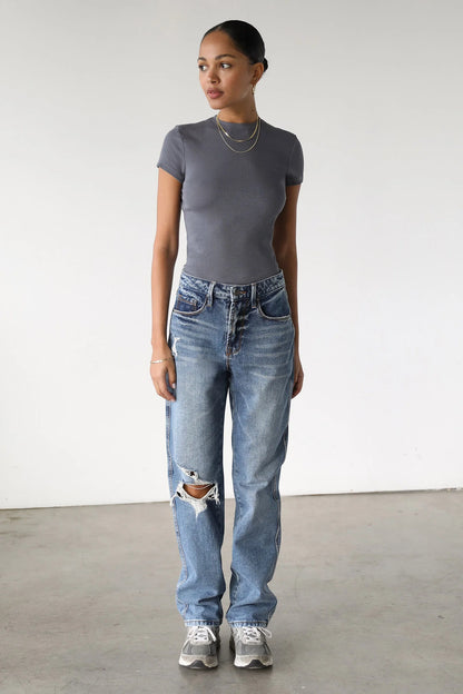 DOGMA High Rise Straight Leg Denim Jeans Dark Wash