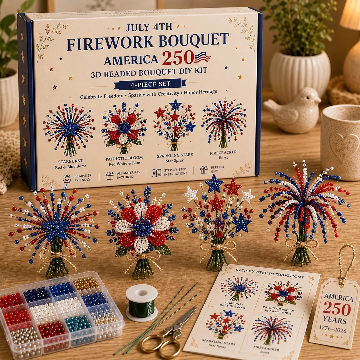 America 250 Beaded Bouquet DIY Kit – Limited Edition Patriotic Craft Collection
