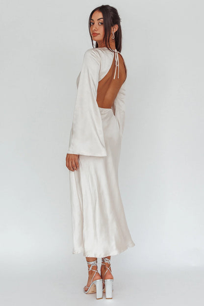 Doting Bell Sleeve Cut-Out Midi Dress Champagne
