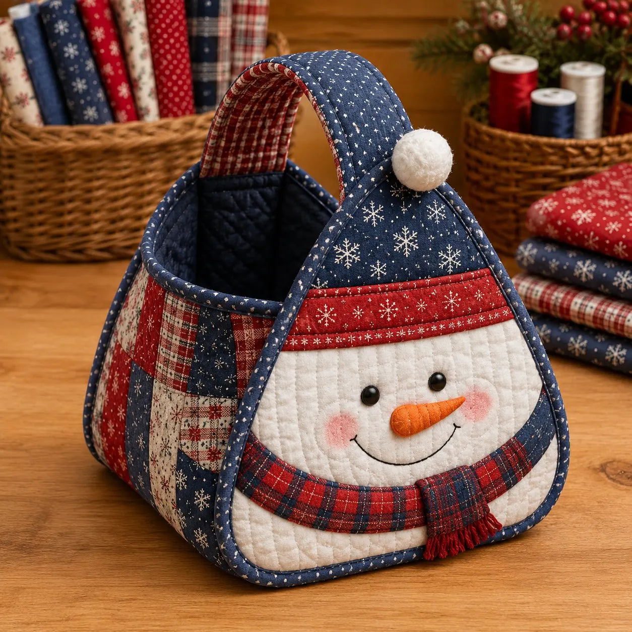 🎄Christmas Character Quilted Carry Basket | Padded Patchwork Fabrics, Layered Appliqué & Soft Carry Handle in DIY Kit or Ready-Made Styles 🎁✨