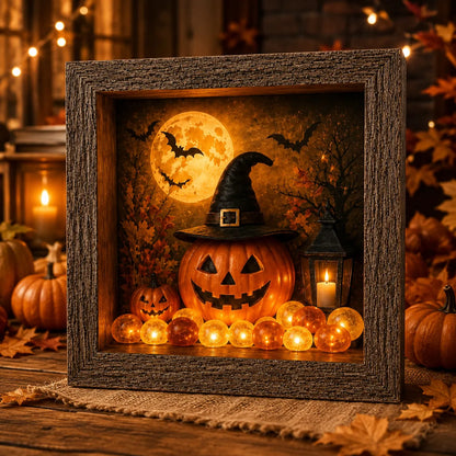 🎃DIY Lighted Halloween Shadow Box Kit – Warm LED Fall Decor & Easy Seasonal Craft