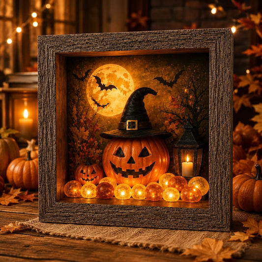 🎃DIY Lighted Halloween Shadow Box Kit – Warm LED Fall Decor & Easy Seasonal Craft