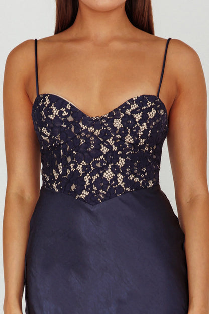 Evening Star Lace Bodice Maxi Dress Navy