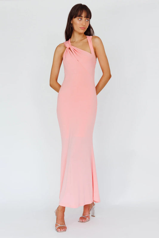 Karyl Shoulder Sash Midi Dress Apricot