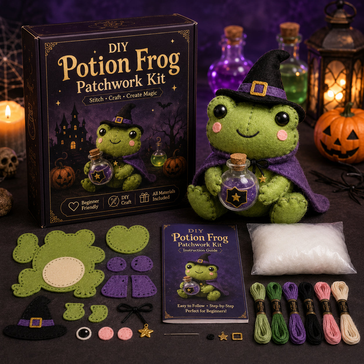DIY Halloween Magical Patchwork Kit – Sew Your Own Spooky Cute Friend 🎃🧵