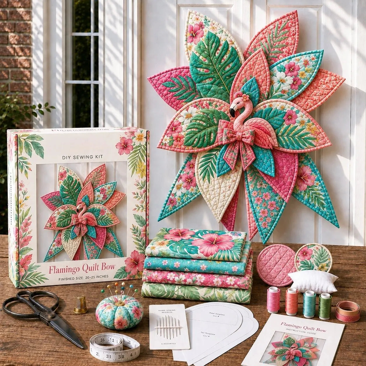 🎀 Beginner-Friendly Oversized Quilted Bow Sewing Kit | Coordinated Printed Fabrics, Batting, Pre-Designed Templates & Complete Supplies for a Full 23–25 in 3D Statement Bow ✨