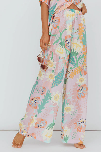 Kiko Wide Leg Pants Print Pink Multi