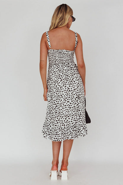Honey Shirred Frill Midi Dress White/Black