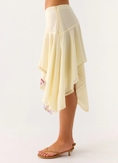 Kia Low Rise Asymmetrical Midi Skirt - Purple Floral