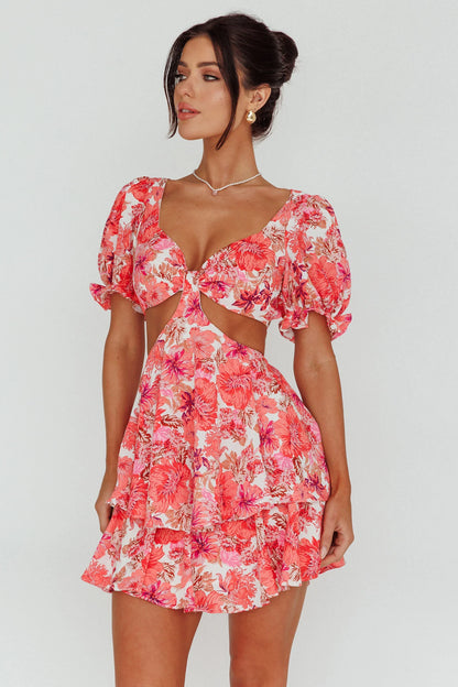 Orianthi Cut-Out Waist Mini Dress Floral Pink