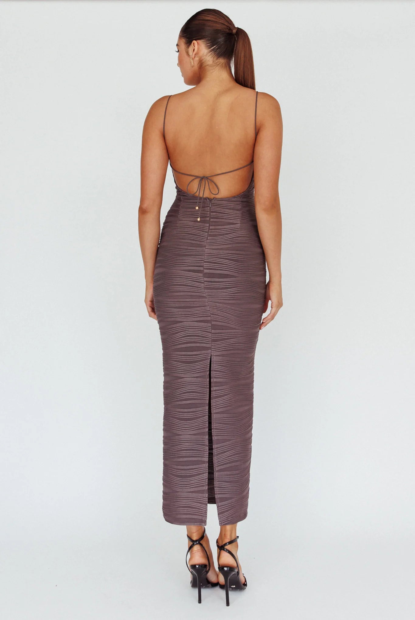 Orion Keyhole Bodice Midi Dress Grey