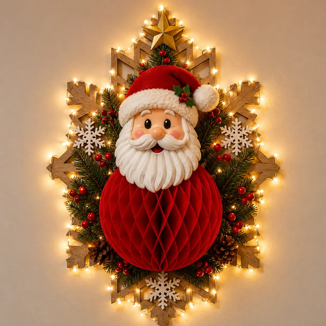 🎅 Christmas Honeycomb Wall Décor With LED string lights