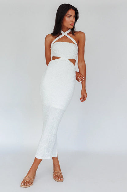 Zadriana Halterneck Textured Midi Dress White