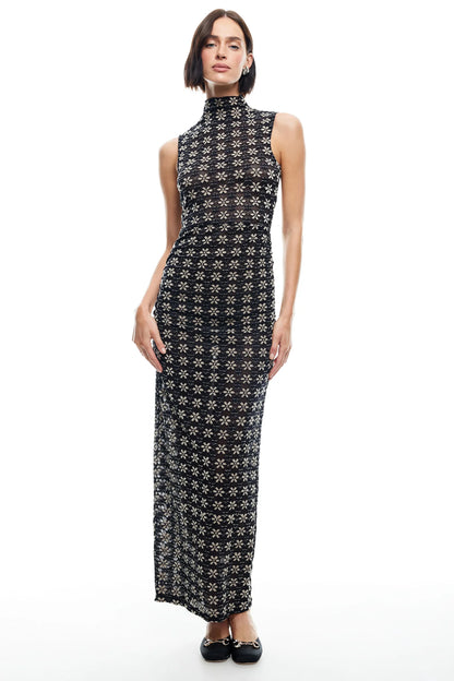 LIONESS Elle Maxi Dress 70's Onyx