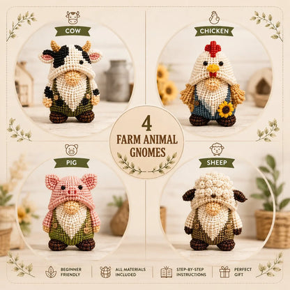 3D Beaded Farm Animal Gnome DIY Kit