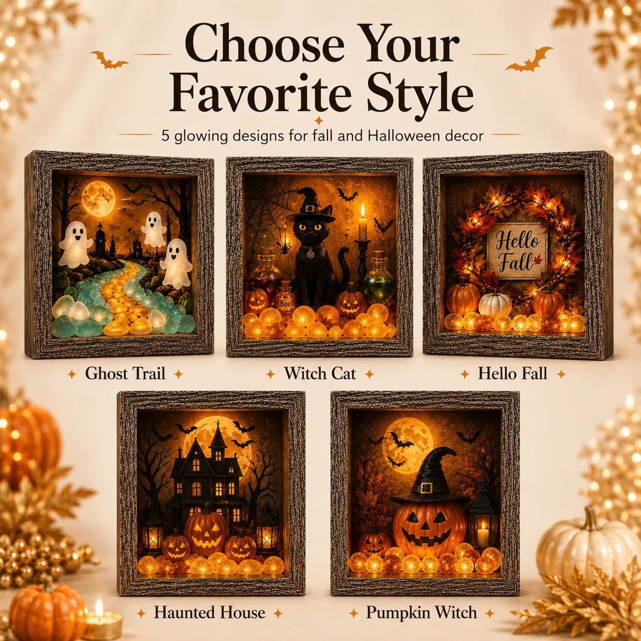 🎃DIY Lighted Halloween Shadow Box Kit – Warm LED Fall Decor & Easy Seasonal Craft