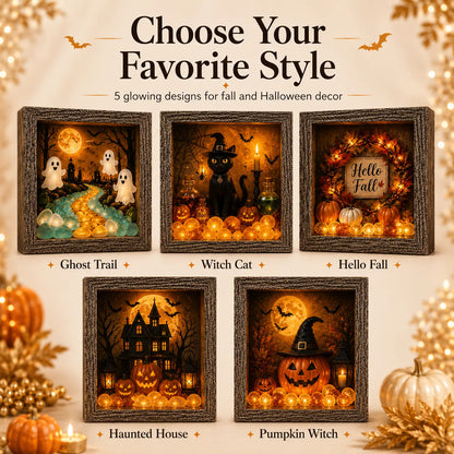 🎃DIY Lighted Halloween Shadow Box Kit – Warm LED Fall Decor & Easy Seasonal Craft
