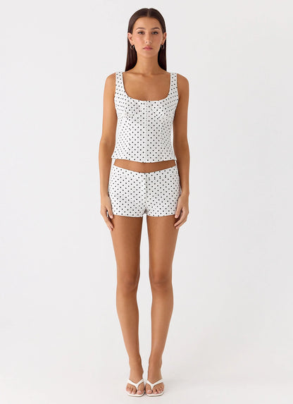 Coastline Bustier Top - White Polka Dot