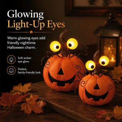 Set of 2 Lighted Pumpkin Spider Decorations