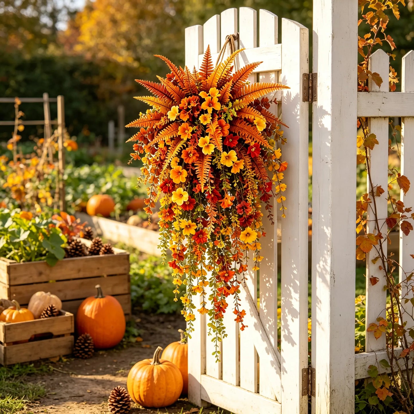 🍂Artificial Fall Harvest Hanging Basket – Autumn Porch & Door Decoration
