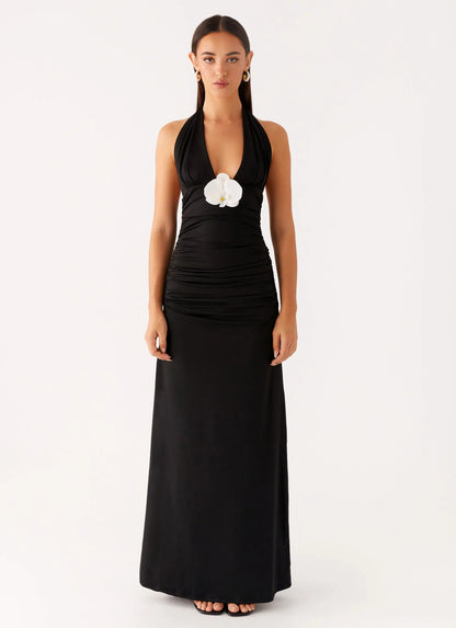 Adalie Halter Neck Midi Dress - Black