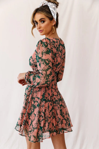 Wisteria Lane Long Sleeve Tea Dress Forest Green