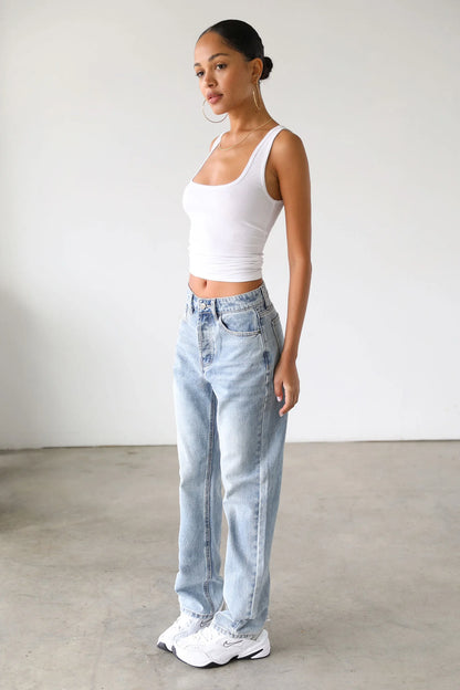 DOGMA Classic High Rise Straight Leg Denim Jeans Light Wash