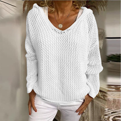 Loose-fit open-knit hooded sun-protection cardigan