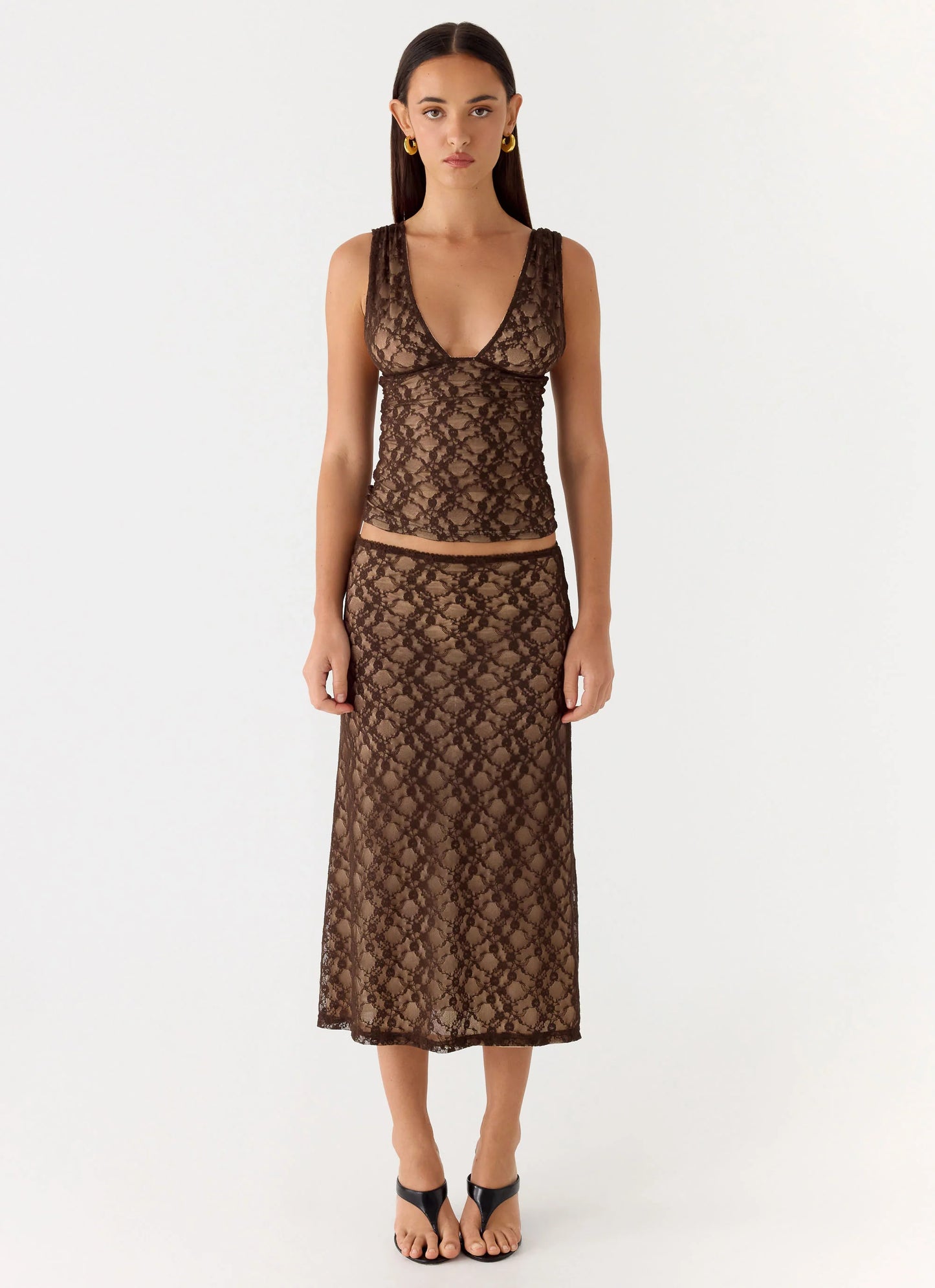 Malachie Lace Midi Skirt - Chocolate