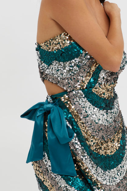 Eyes For You Waist Tie Mini Dress Sequin Green