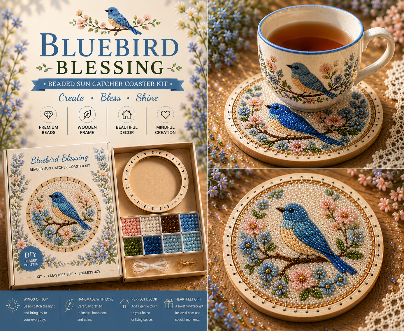 🔥Last Day: BUY 3 GET 1 FREE🌸 Beaded Sun Catcher Coaster Kit Collection
