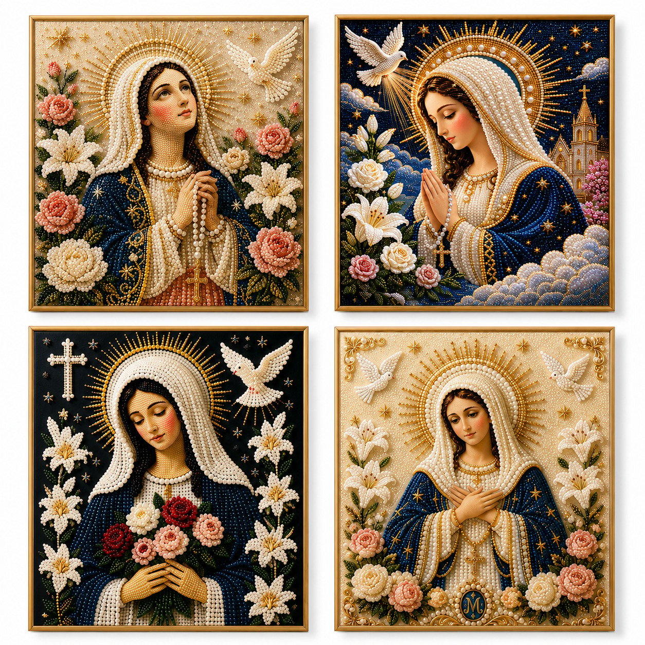 New Arrivals 49% OFF-2026  Divine Pearl Bead Virgin Mary Icon – A Peaceful DIY Faith Art Gift