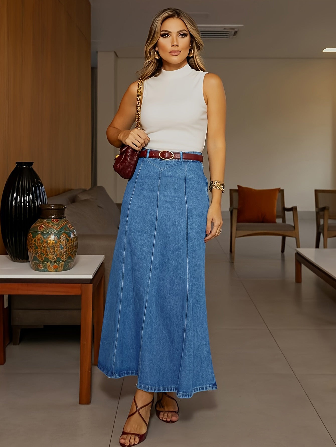 Women's Long Denim Skirt🔥 Flattering A-Line Denim Skirt – 50% OFF