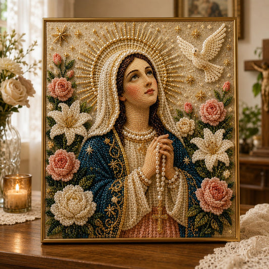 New Arrivals 49% OFF-2026  Divine Pearl Bead Virgin Mary Icon – A Peaceful DIY Faith Art Gift