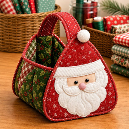 🎄Christmas Character Quilted Carry Basket | Padded Patchwork Fabrics, Layered Appliqué & Soft Carry Handle in DIY Kit or Ready-Made Styles 🎁✨