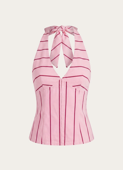 Rhydan Halter Top - Strawberry Stripe