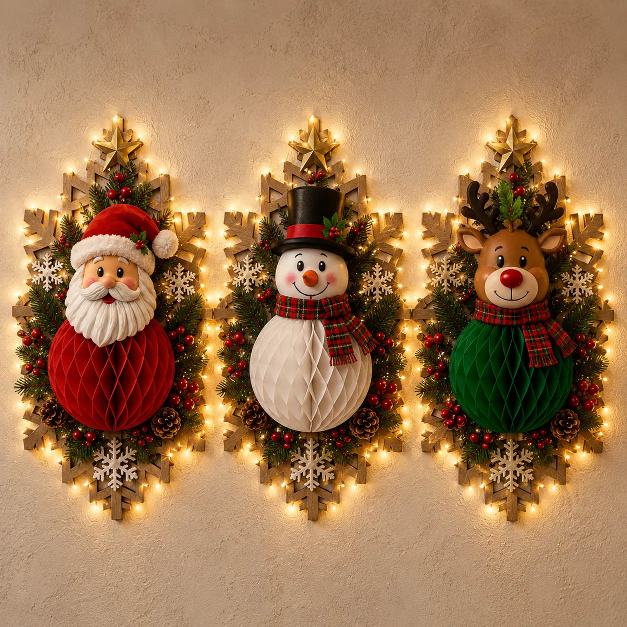 🎅 Christmas Honeycomb Wall Décor With LED string lights