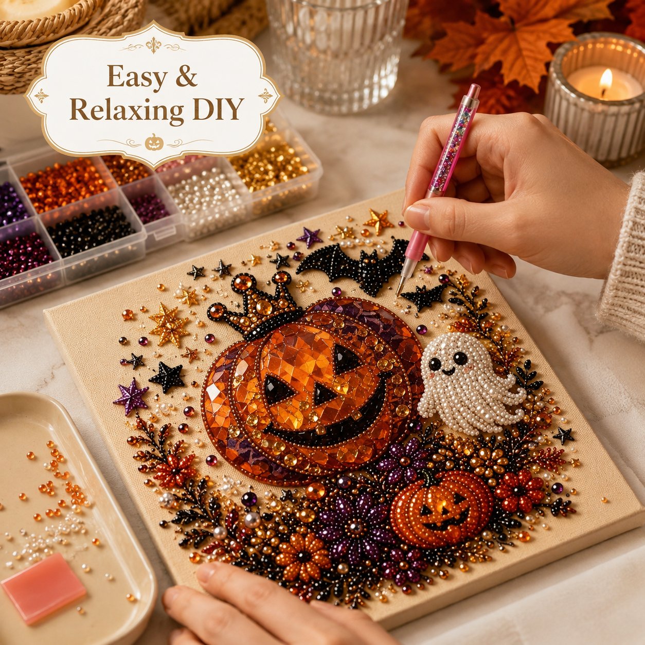 LAST DAY 50% OFF - Halloween Pearl Diamond Art DIY Kit (No Mess, Beginner)
