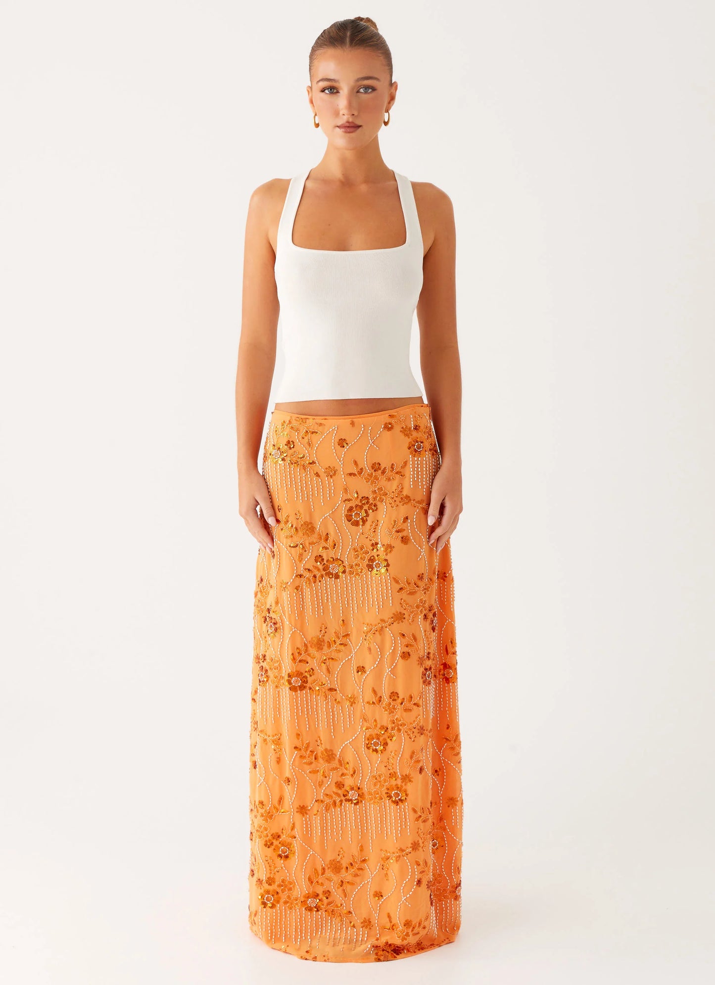 Corinna Low Rise Sequin Maxi Skirt - Orange