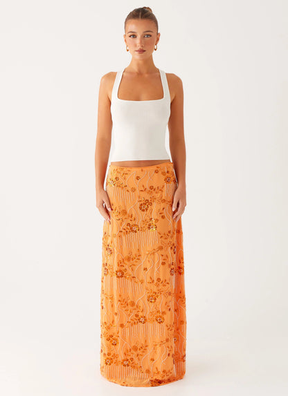 Corinna Low Rise Sequin Maxi Skirt - Orange