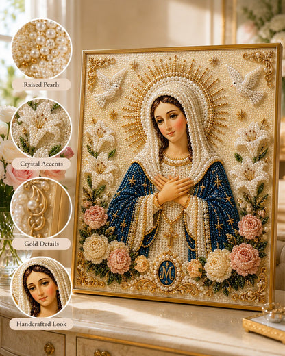 New Arrivals 49% OFF-2026  Divine Pearl Bead Virgin Mary Icon – A Peaceful DIY Faith Art Gift