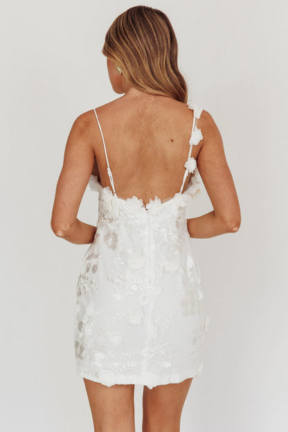 Saskia Floral Embroidery Mini Dress White