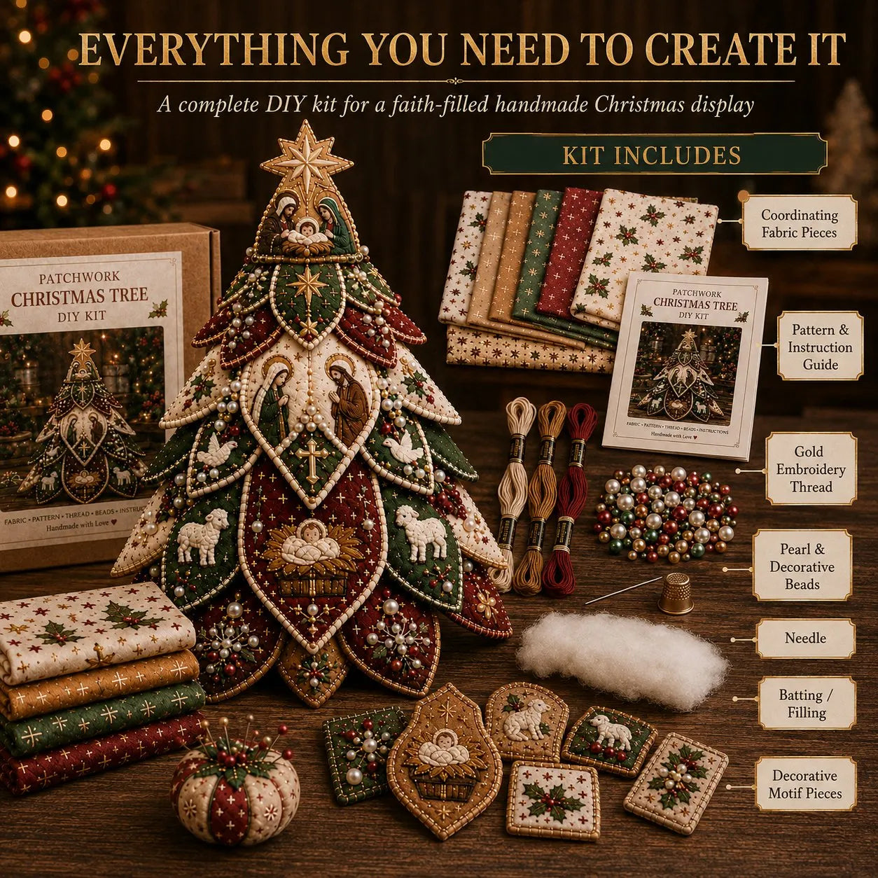 ✝️Religious-Themed Beaded & Quilted Christmas Tree DIY Kit