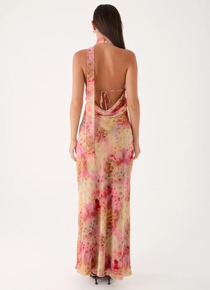 Keena Chiffon Scarf Maxi Dress - Botanic Cheetah