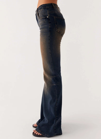 Oregon Flared Denim Jeans - Dirty Black Wash