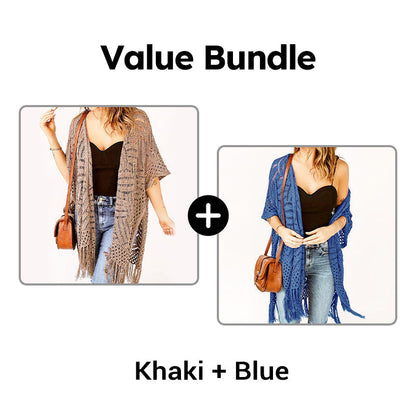 Women's Open-Front Knit Cover-Up with Tassel Fringe – Bohemian & Lightweight – Beach Essential