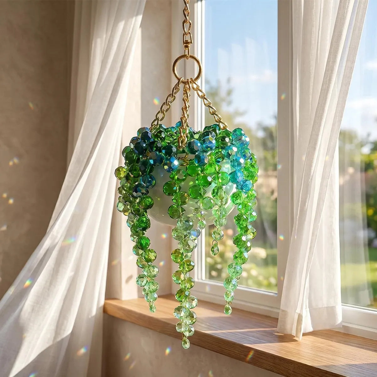 Mini White Pot Beaded Plant Suncatcher