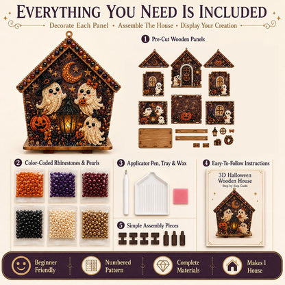 🏚️🎃Moonlit Wooden Cottage 3D Pearl Art Kit Collection | Complete Kit with All Tools & Step-by-Step Guide Included 💕
