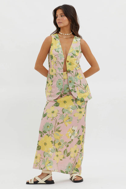 Philomena Midi Skirt Floral Blush